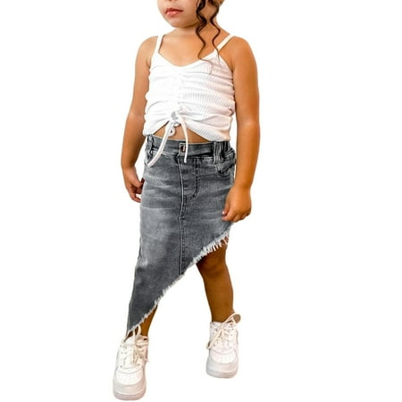 

JBEELATE Girl s Two-Piece Suit Sleeveless Drawstring Pleated Sling Tops + Skirt