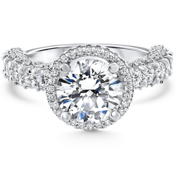Pompeii Certified 3.52Ct Pave Round Diamond Engagement 14k White Gold Lab Grown (D,VS1)