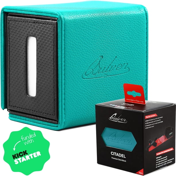 Quiver Time Teal Citadel Deck Block - 100+ Commander MTG Deck Box para cartas - Soporte para tarjetas, dados y fichas Custom Deckbox Divider - Estuches para tarjetas Quiver Compatible TCG Card Deck Bo