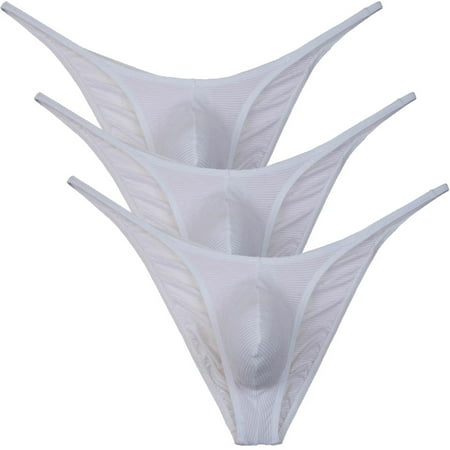 Botmois 3Pack Men s Solid Briefs Spandex Mini Bottoms Tangas Underwear Breathable Bathing Bikini G-String Lingerie Panties 3 White M