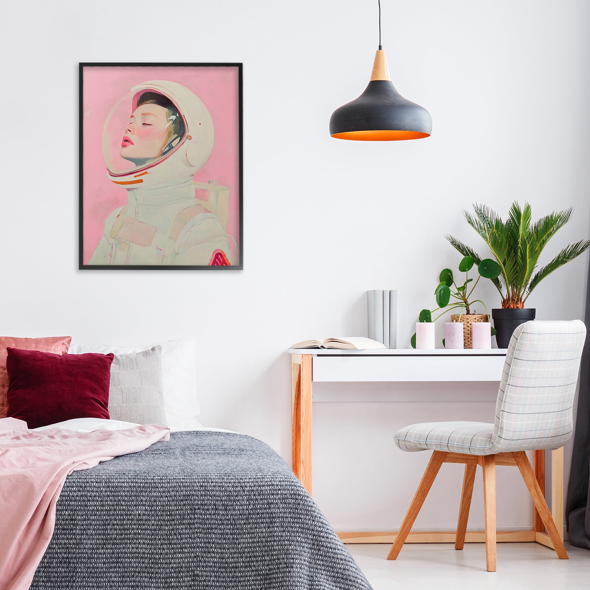 Stupell Industries Pink Astronaut Girl Black Framed Giclee Art, design by The Prints Vibe