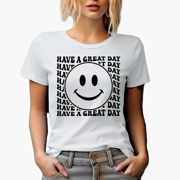 Have a Great Day with a Smile, Groovy Retro Wavy Text Merch Gift, White T-Shirt, Small