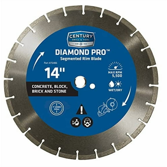 Century Drill & Tool 75486 Diamond Segmented Rim Blade, 14"