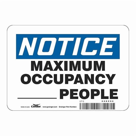Write-On Maximum Occupancy Sign, 10" W x 7" H, English, Polystyrene, White
