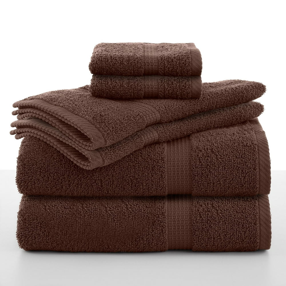 Utica Essentials 6 Piece Towel Set in Chocolate - 2 Bath Towels, 2 Hand ...