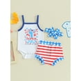 thumbnail image 2 of Bagilaanoe 4th of July Outfits for Newborn Baby Girls Sleeveless Letter Print Romper Tops + Stars Striped Shorts + Hairband 3M 6M 12M 18M Infant Independence Day Clothes 3pcs Short Pants Set, 2 of 9