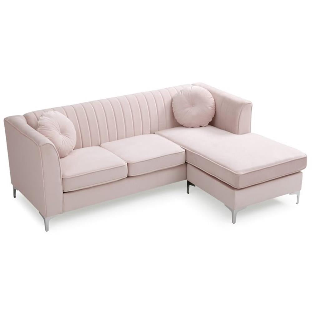 Glory Furniture Delray Velvet Sofa Chaise in Pink