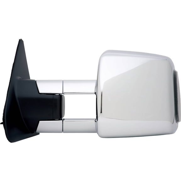 70132T - Fit System Driver Side Towing Mirror for 07-18 Toyota Tundra Pick-Up, 08-18 Sequoia, w/ smoked turn signal & running lights, extendable, dual Mirror, PERF chrome, foldaway, Heated Power