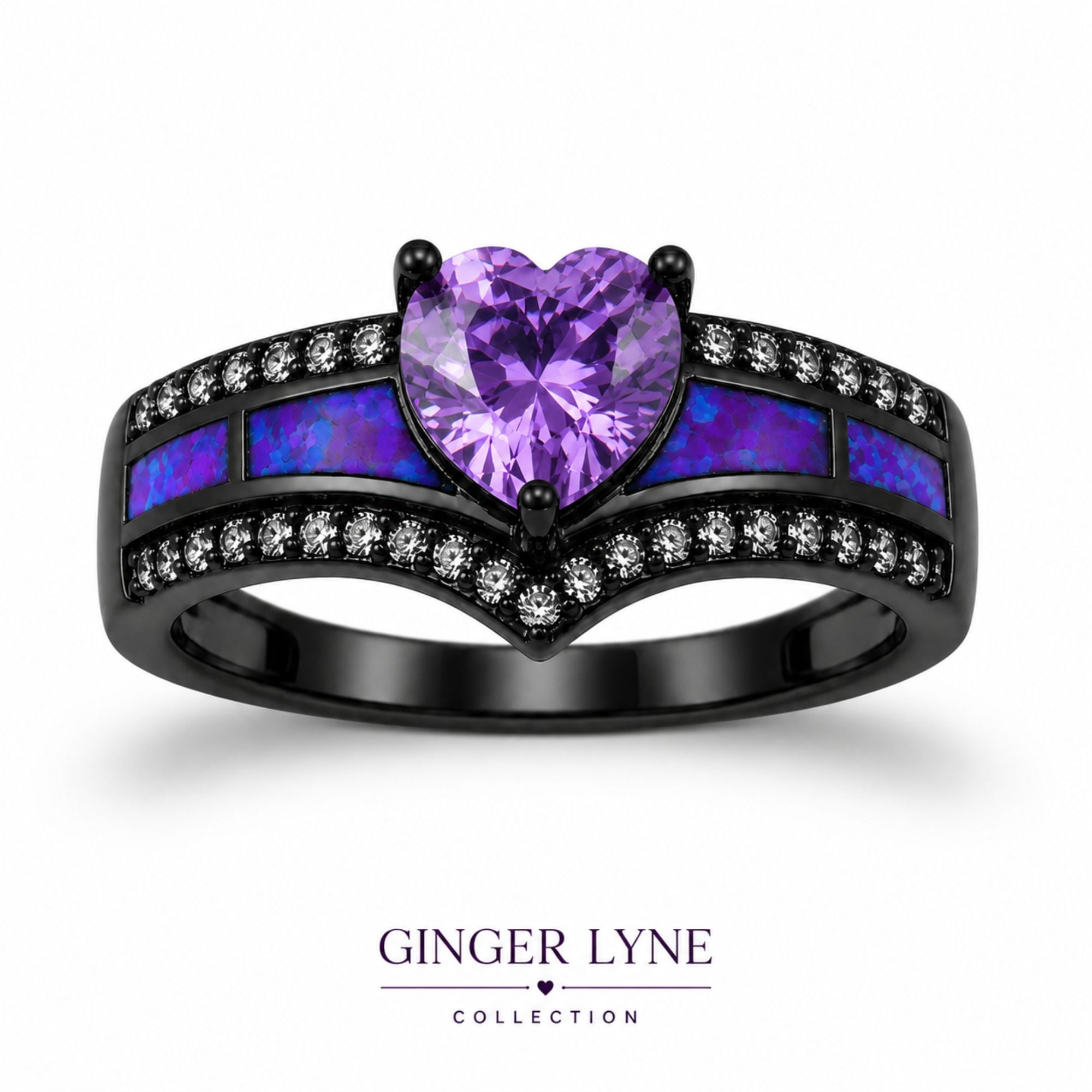 Black Engagement Ring for Women Mystic Topaz CZ Heart Promise Ring  Gift for Her Ginger Lyne