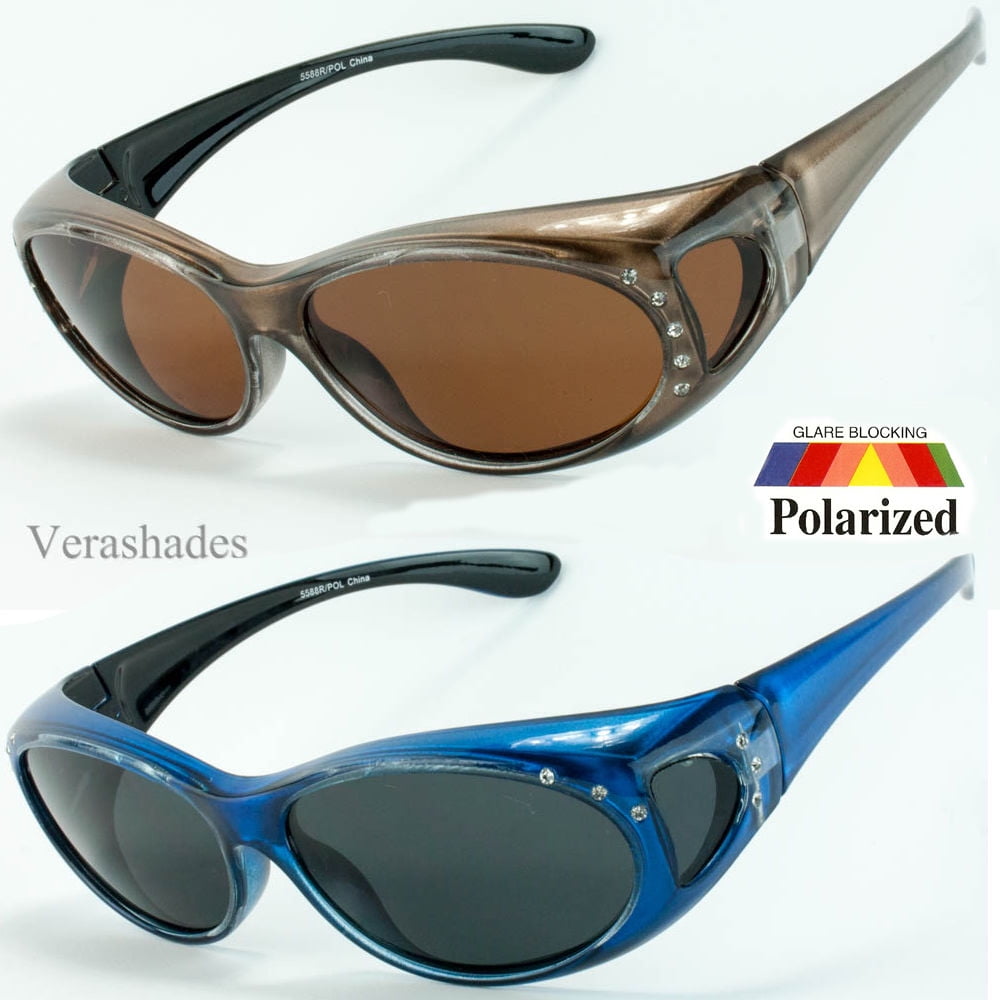 New Womens Rhinestone POLARIZED Oval Lens Cover Fit Over Sunglasses M