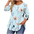 thumbnail image 2 of Sawvnm T-Shirt Blouses Women's Fashion Loose Casual Printing 3/4 Sleeve T-Shirt Round Neck Plus Size Top Going Out Tops Light Blue 5XL, 2 of 5