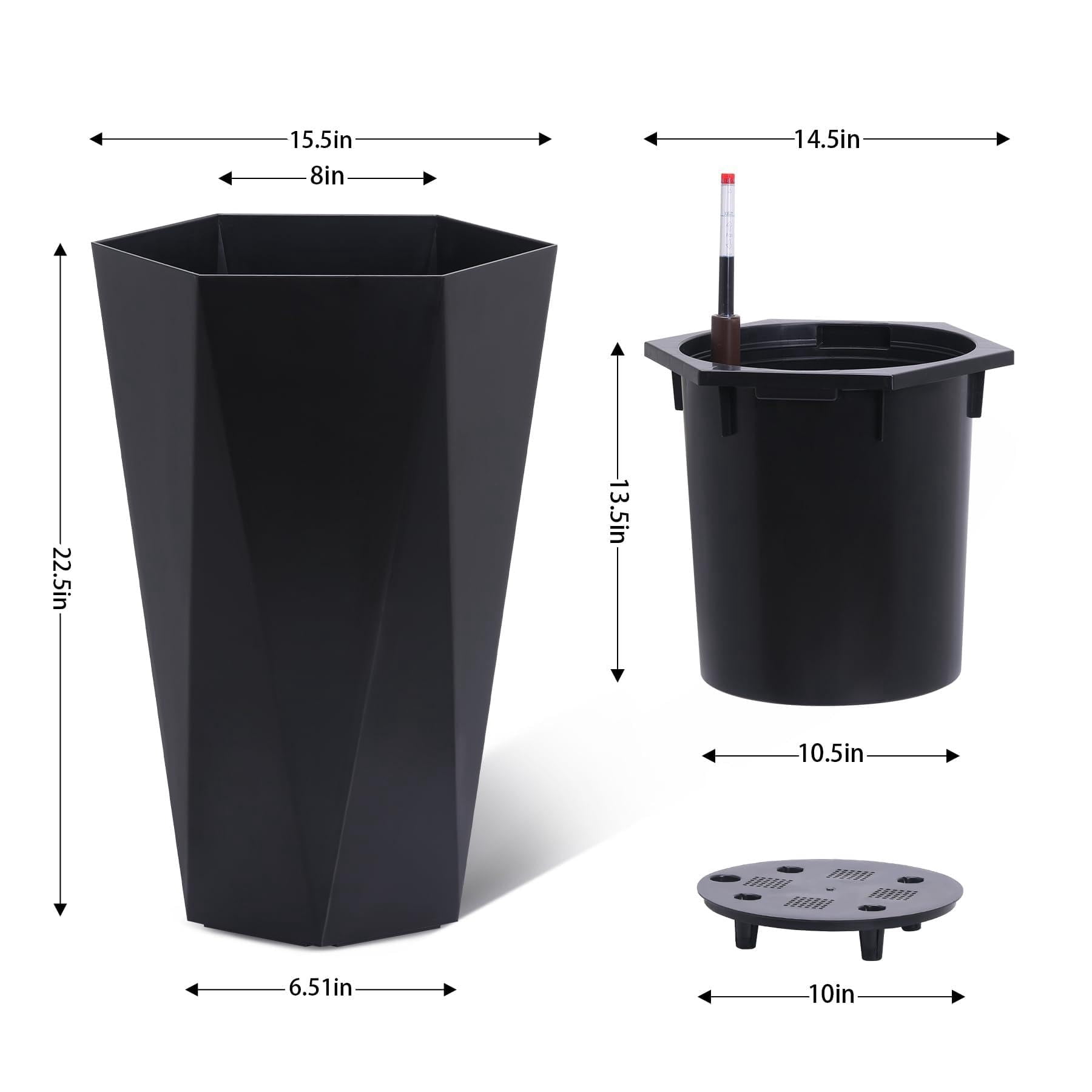 Soonbuy 22.5" Tall Planter,2-Pack Large Outdoor Indoor Plant Pots,Modern Diamond Plant Pot for Front Porch Patio,Self-Watering,Drain Holes,Water Level Monitor
