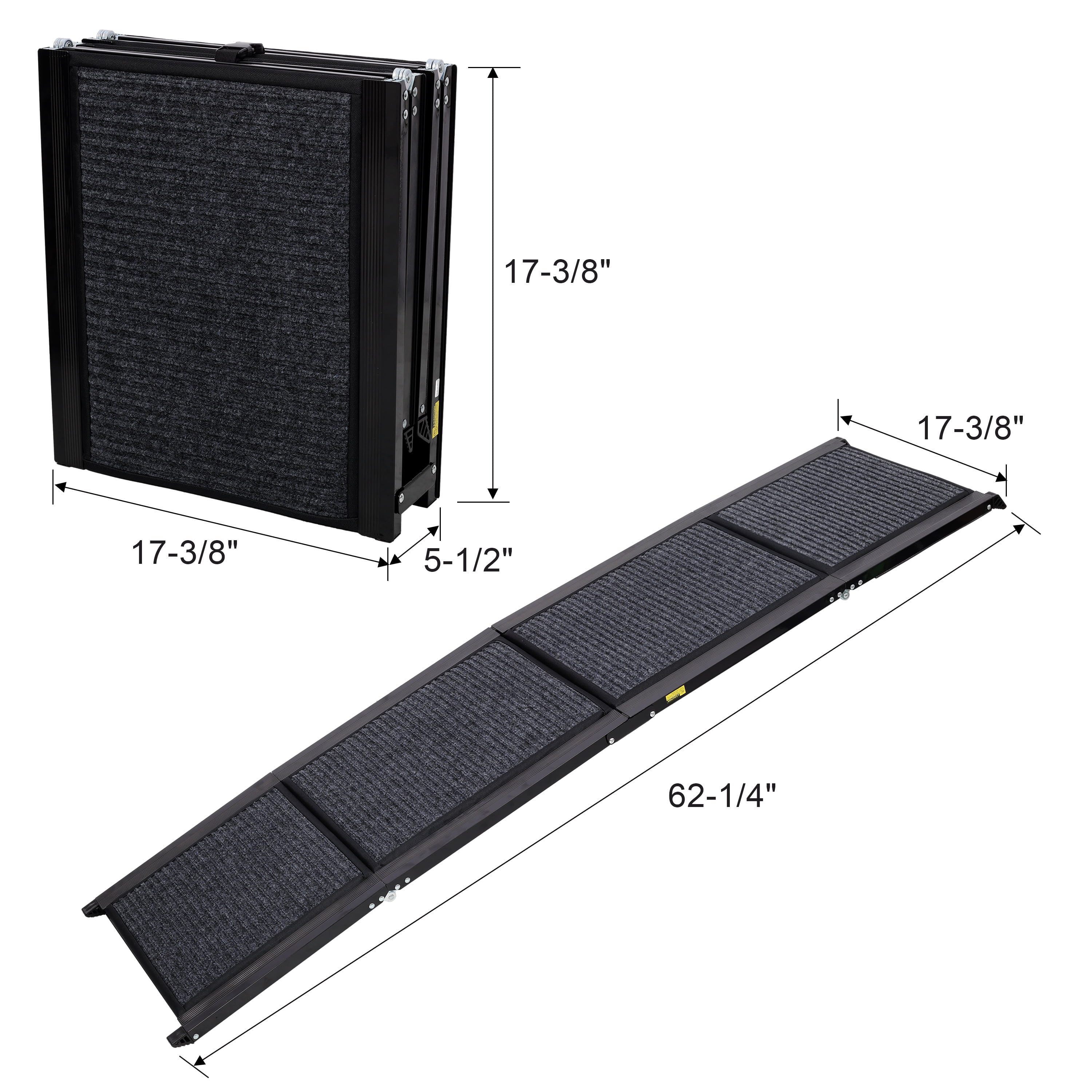 Quad Fold Dog Ramp for SUVs Trucks, 62.3" Extra Wide Non-Slip Felt Surface, Aluminum Alloy Frame Supports 150 LBS, Portable Pet Ramp for Medium Large Dogs