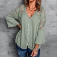 thumbnail image 2 of Fair Price Clothing MIUOWANP Women Casual Elegant Loose Large Size Lace Solid Color Round Neck Pullover Chiffon Shirt Long Sleeve Round Neck Top Shirt XXL Green, 2 of 5