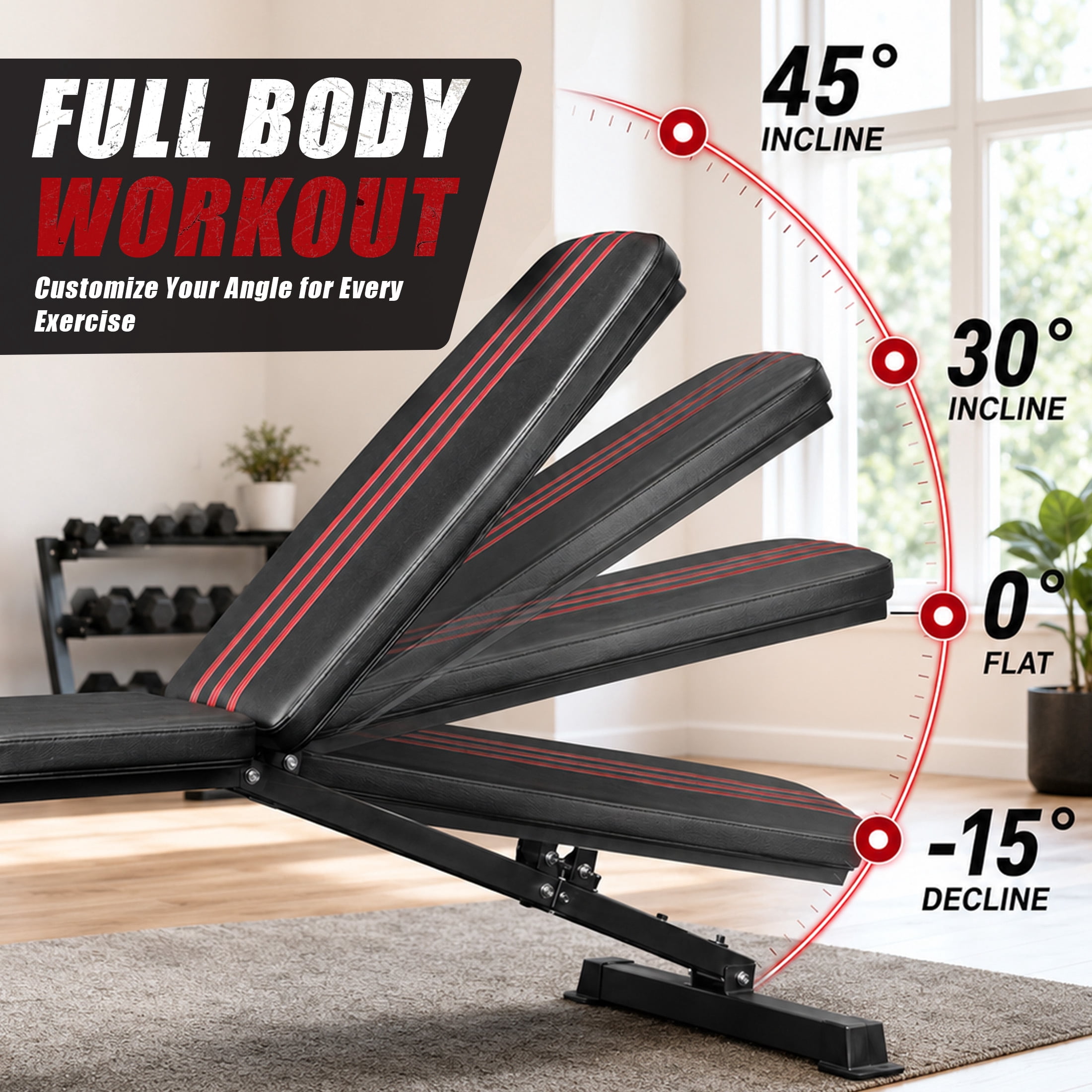 SHOUFTW Foldable Adjustable Weight Bench Set with Leg Developer, 650 lbs Heavy-Duty Bench Press for Home Gym Strength Training, Space-Saving Workout Equipment for Small Apartments, Black