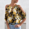 thumbnail image 2 of Sexy mujer Casual impreso media manga Halter collar Clod hombro pulóver blusa camiseta Tops Fridja bn1713, 2 of 5