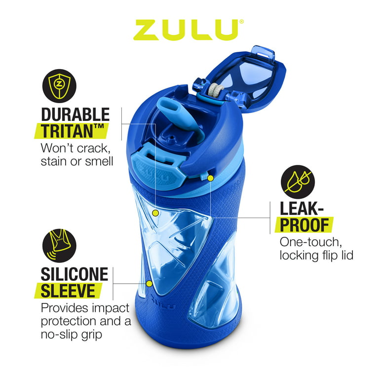 ZULU Torque 16oz Plastic Kids Water Bottle with Silicone Sleeve