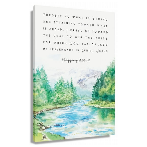 Bible Verse Canvas Wall Art Nature River Posters Philippians 3 13-14 Modern Room Decorations Print For Office Unframed 12x18 in