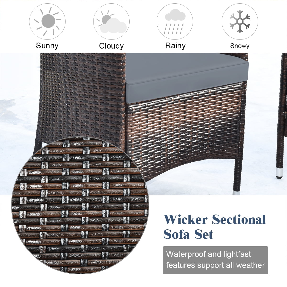 Costway 4PCS Outdoor Patio Rattan Furniture Set Table Shelf Sofa W/ Gray Cushions