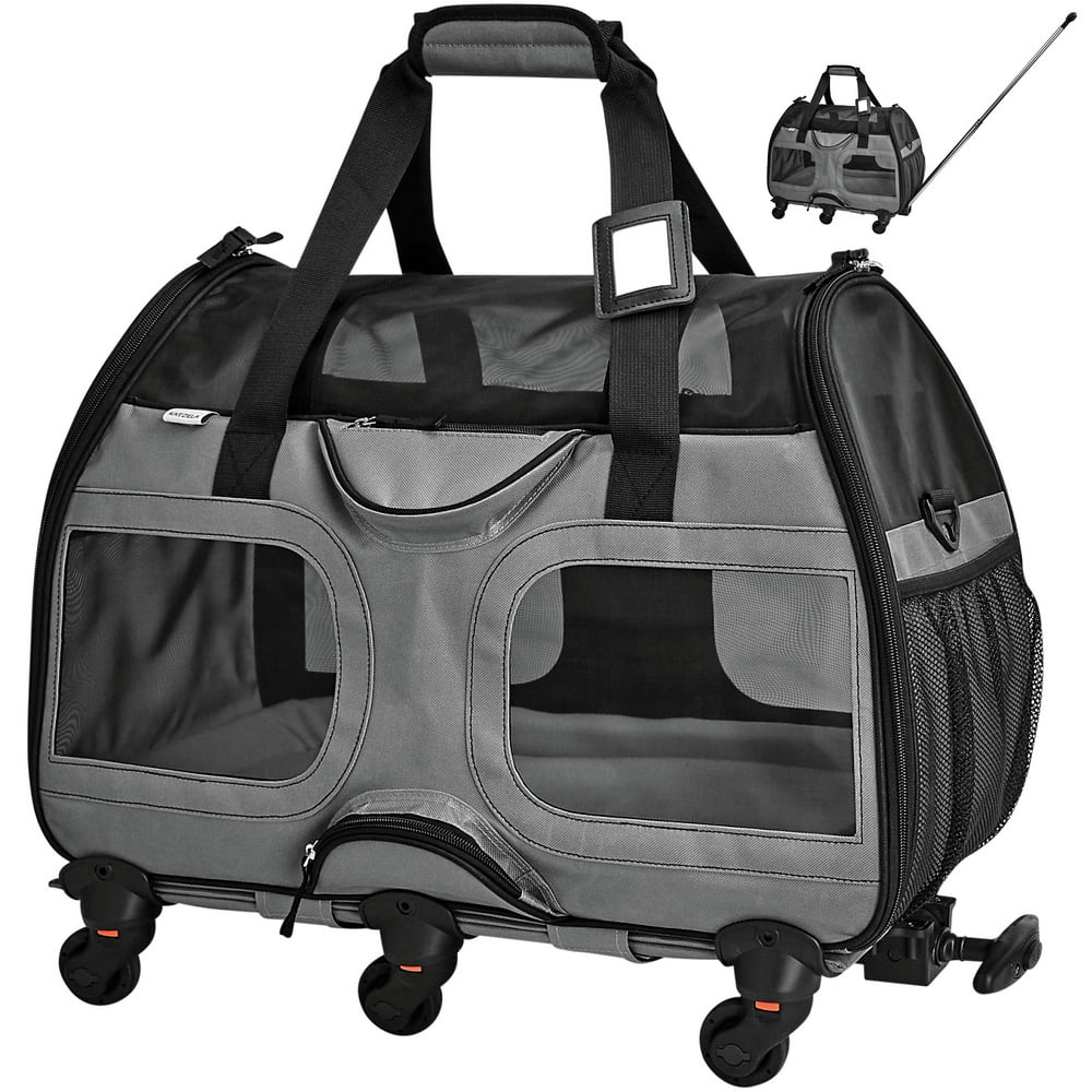 Katziela Pet Carrier with Removable Wheels Soft Sided, Airline Approved Small Dog and Cat