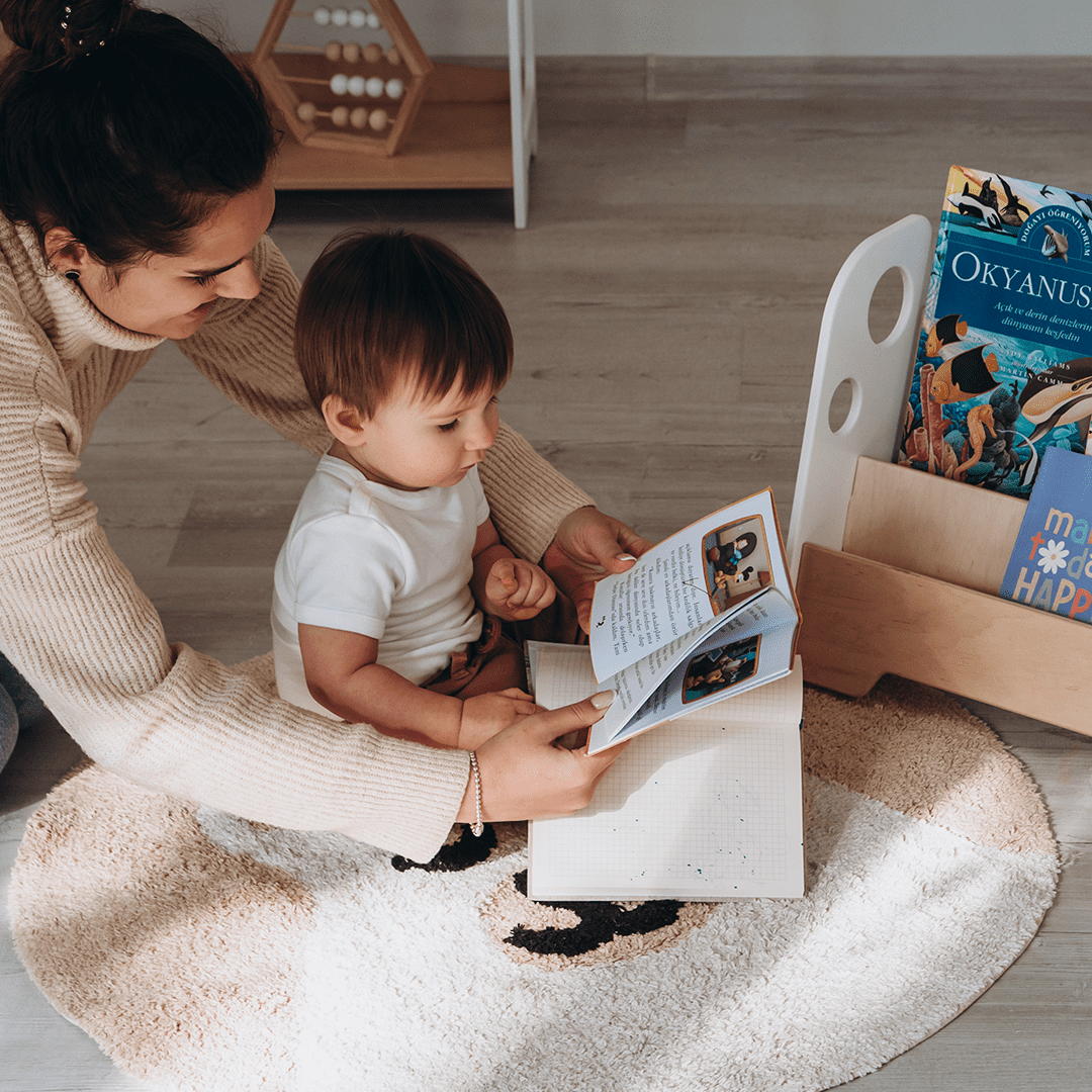 WoodandHearts Montessori Wooden 2-Shelves Adam Floor Bookshelf for Toddlers, White and Natural Wood