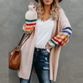 thumbnail image 3 of Women Overcoat Plus Size Warm Rainbow Stripe Print Long Sleeve Open Front Winter Fashion Cardigan Outwear Sweater Tops Wool Short Sweater Sweater Leopard Button down Cardigan Sweaters for Women Thick, 3 of 6