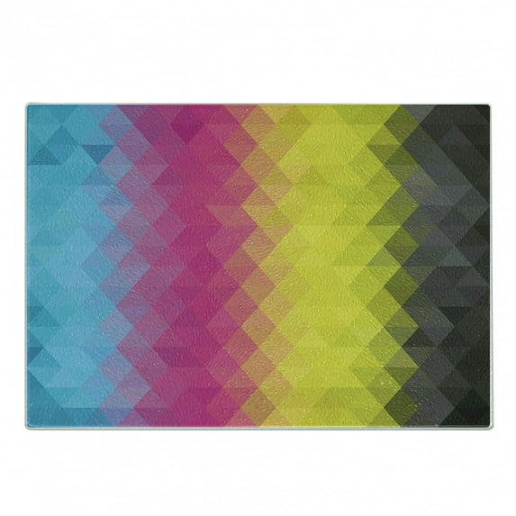 Abstract Cutting Board, Colorful Geometric Vertical Pattern Modern Mosaic Design Illustration, Decorative Tempered Glass Cutting and Serving Board, Small Size, Multicolor, by Ambesonne