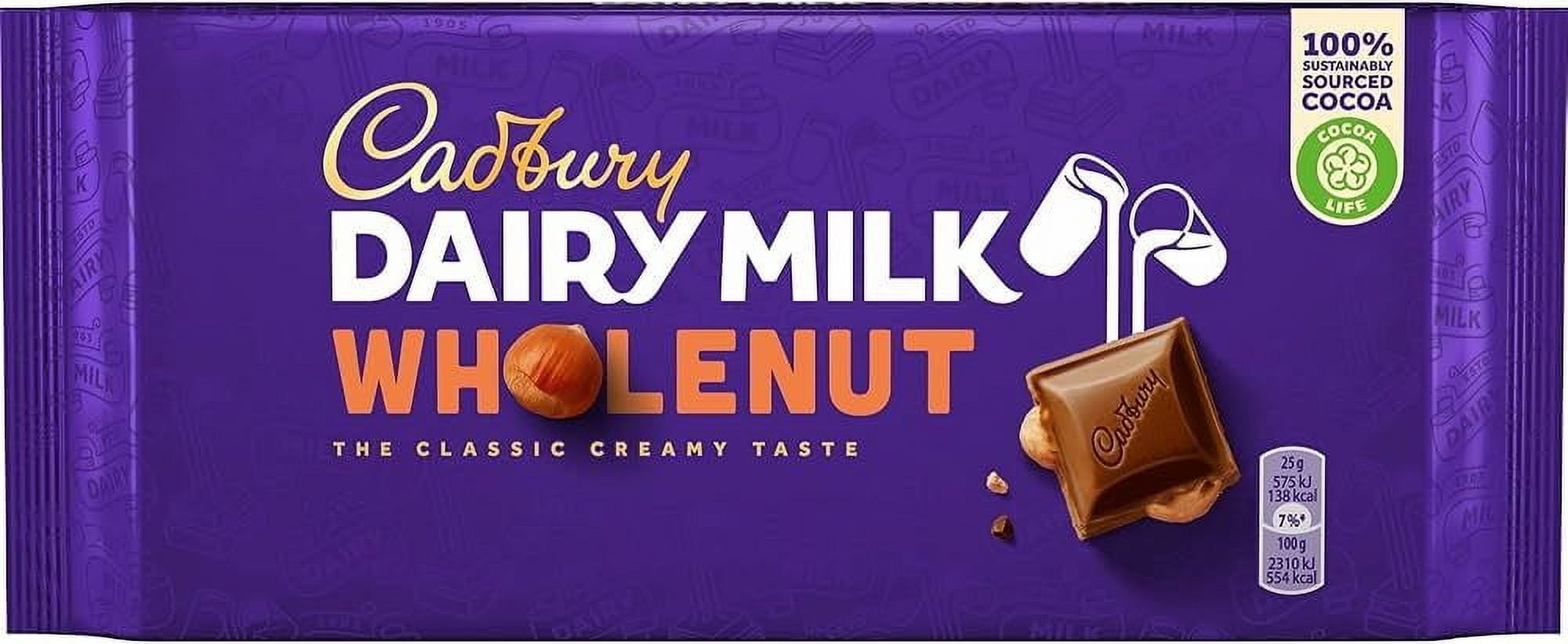 Cadbury Dairy Milk Whole Nut Chocolate Bar 180G, Imported from Britain