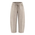 thumbnail image 4 of XIAONU Solid Cropped Wide Leg Pants for Women Drawstring Waist Side Pockets Loose Trousers, 4 of 7