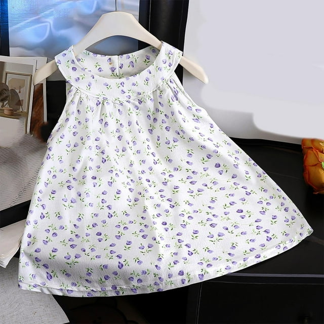 Économies d'Été! Robe d'Été pour Enfants, Robes Décontractées pour Filles en Liquidation, Robe Sans Manches à Col Suspendu pour Enfants, Robe d'Été Décontractée à Col Rond