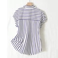 thumbnail image 6 of Ayolanni Button Down Summer Shirts for Women Dressy Striped V-Neck Short Sleeve Blouse Fitted Office Cap Workout Shirts 2026 Summer Tops Blue S, 6 of 6
