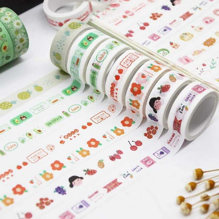 Danceemangoos Kawaii Washi Tape Set - 60 Rolls Cute Washi Paper Masking Tape Set, DIY Decorative Stickers for Journaling, Scrapbooking, Crafts, School