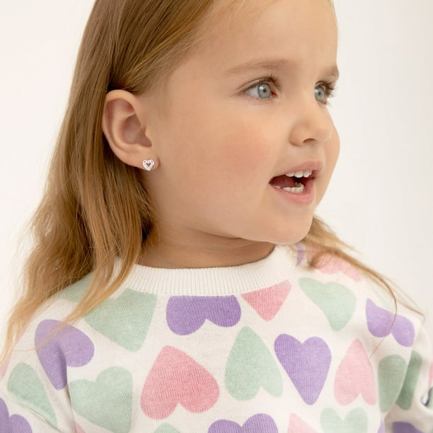 Open CZ Heart Baby Toddler Kids Earrings Screw Back Sterling Silver