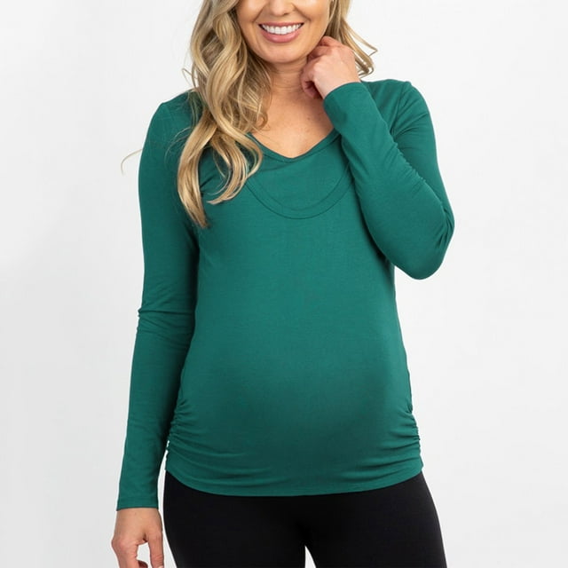 TIMIFIS Long Sleeve Nursing Tops Women Maternity Breastfeeding Clothes Fall Casual Crew Neck Solid Color Postpartum Blouse - Spring/Summer