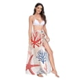 thumbnail image 2 of FORMRS Womens Long Sarong Beach Wrap Semi-Sheer Bikini Skirt Bathing Swimsuit Cover Up, Blue Starfish, 2 of 7