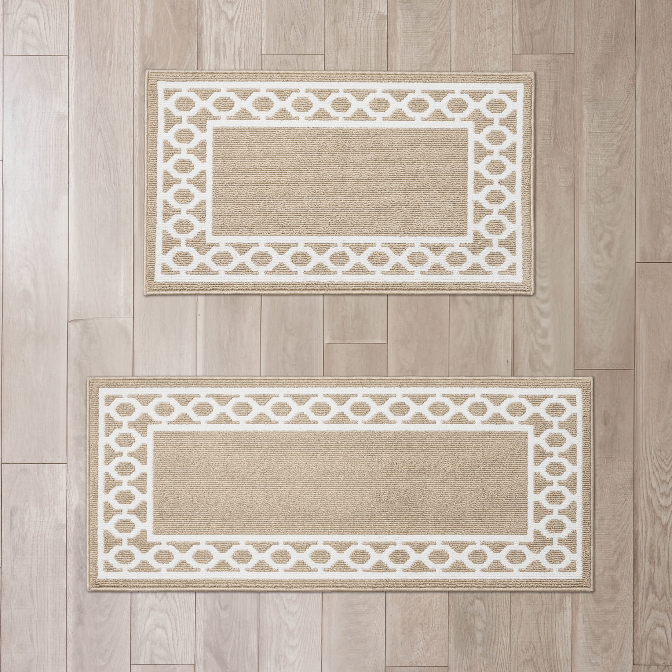Washable Skid-Resistant Runner Rug, Trellis Border , Beige  and White , 26" x 45"/26" x 60"