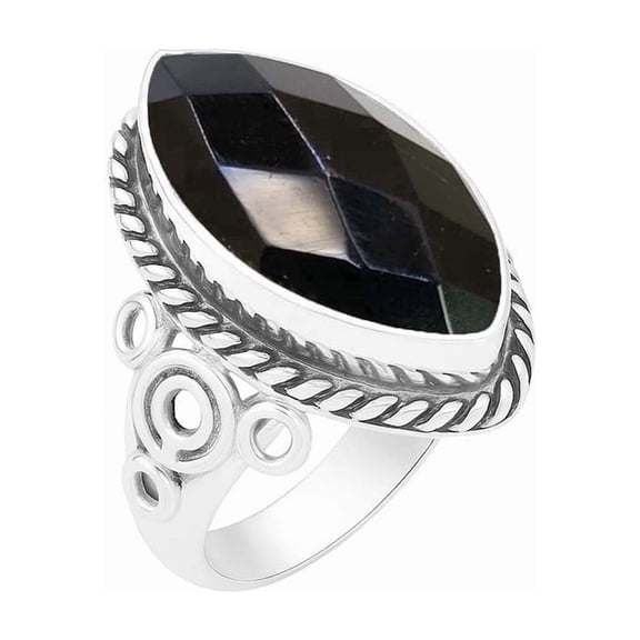 Natural Black Onyx Statement Ring 925 Sterling Silver Ring – Marquise Cut Handmade Gemstone Jewelry