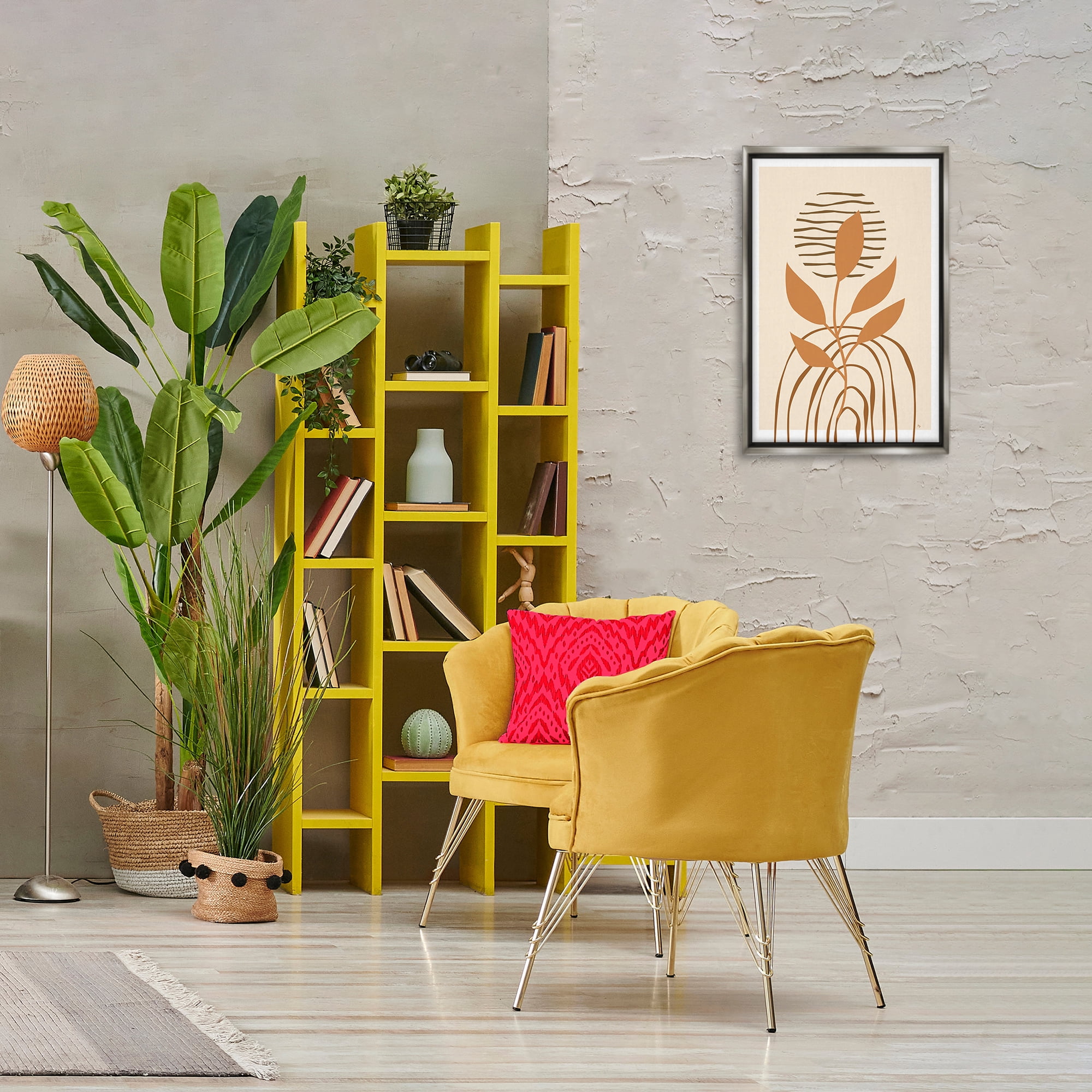 Stupell Industries Minimal Leaf Sprig Botanical & Floral Painting Gray Floater Framed Canvas Art Print Wall Art, 17 x 25