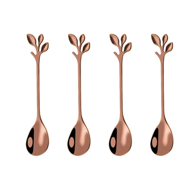 Rose Gold Stainless Steel Coffee Spoons Set Of 4 Dessert Spoons Ice Cream Spoons Tea Spoons Kitchen Tableware Gift Set Polished Spoons For Milk Coffee Dessert 4.7 Inches