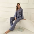 thumbnail image 5 of SWSMCLT Women's Satin Pajamas Set Comfy Luxury Sleeping Pjs 2 Piece Soft V Neck Fall Spring Long Sleeve Lounge Purple Medium, 5 of 5