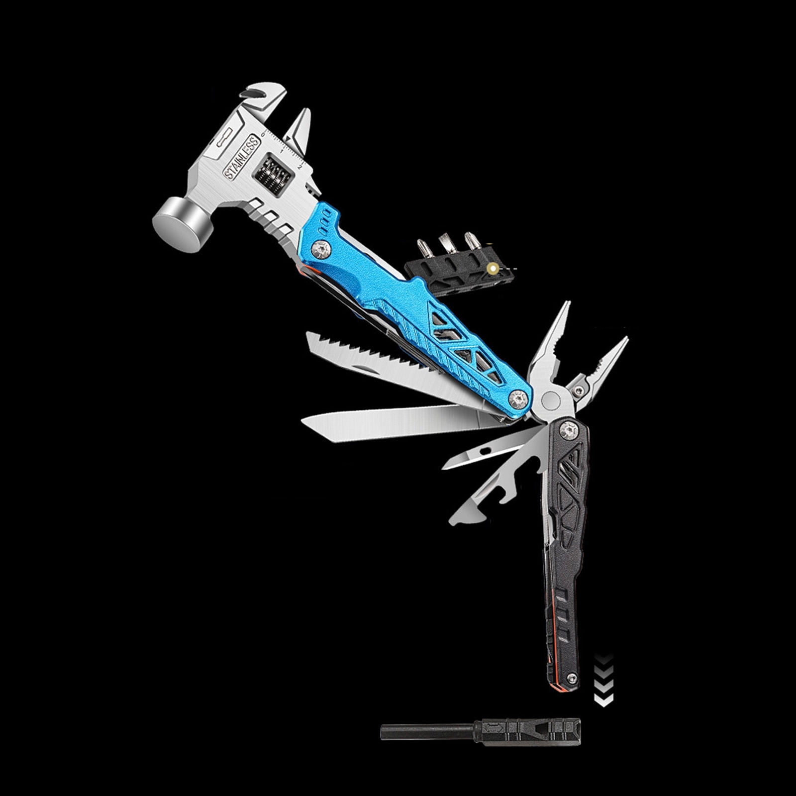 Multitool Hammer, Portable Stainless Steel Camping Gear Survival Tool with Pliers, Wire Cutter, and Screwdriver for Outdoor Hiking and Travel A#038 Blue