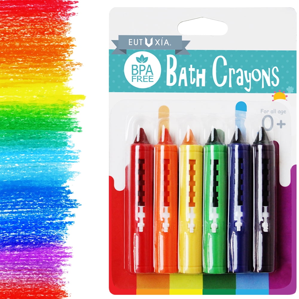 Easy Washable Wipe Clean Pack of 6 Baby Bath Crayons Non Toxic Skin Safe Educational Fun Toy Draw in the Tub Drawing Writing Develop Creativity and Imagination Scribble on Tiles Make Bath Time Fun