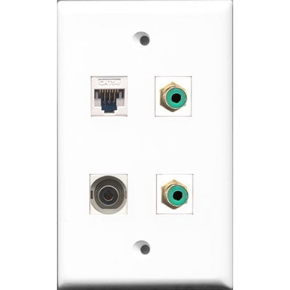 RiteAV - 2 Port RCA Green and 1 Port 3.5mm and 1 Port Cat5e Ethernet White Wall Plate