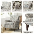 thumbnail image 6 of Wingback Armchairs Set of 2 Accent Chairs Floral Upholstered Sofa Wood Legs Lounge Seat Removable Cushion Home Living Room, 6 of 6
