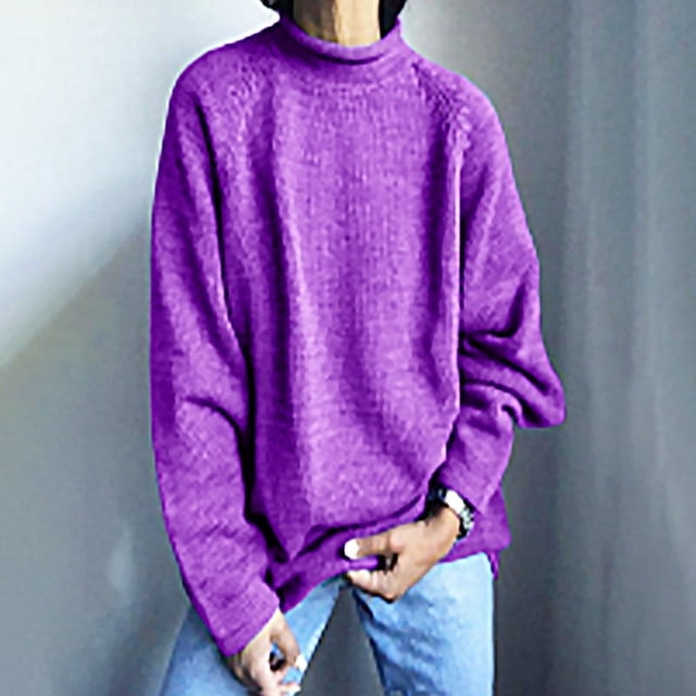 Suéter de punto informal holgado de color sólido para mujer, suéter fino de primavera