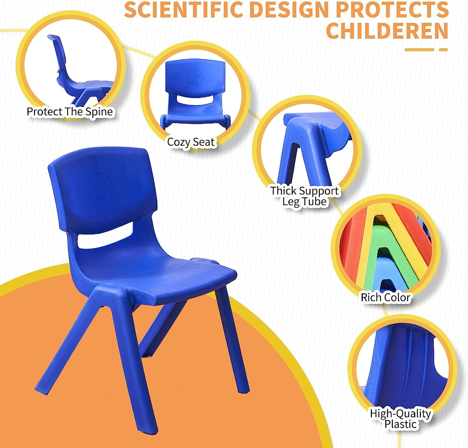 Linor 12Pcs Stackable School Chairs, Colorful Kids Plastic Chair for Toddlers with 12'' Seat, Kids Flexible Seating for Classroom Elementary, School, Daycare, Outdoor, Classroom，Back to School