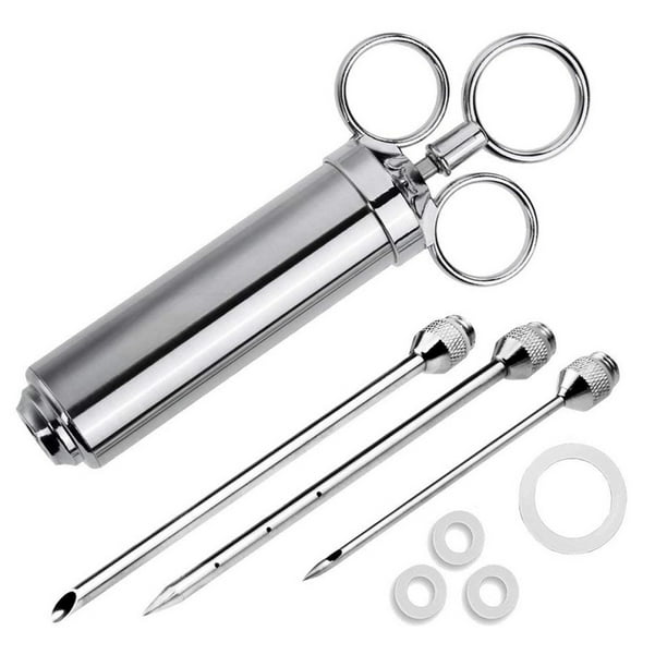 Kit de inyector de adobo para barbacoa profesional, jeringa de acero inoxidable de 2 oz, agujas antiobstrucciones, accesorios Grillin Pros, material duradero de grado 304, ideal para pavo, pollo y