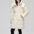 thumbnail image 2 of TFEOQRY Women's Winter Hooded Cotton Padded Coats Casual Fashion Solid Color Parkas with Pockets Zippered Reversible Long Cotton Coat White, 2 of 7