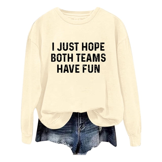 WEAIXIMIUNG Sweatshirts Courts pour Femmes Mode Décontractée Couleur Unie Manches Longues Imprimé Lettre Col Rond Hoodie
