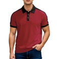 thumbnail image 4 of Polo Shirt for Men Short Sleeve Quarter Button Up Tees Shirts Loose Fit Brick Red Summer Outfits for Men, 4 of 4
